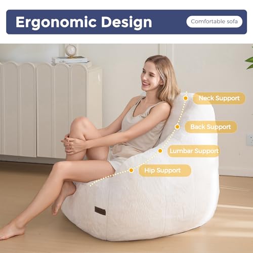 Beige Faux Fur Bean Bag Chair with Back Support L596304