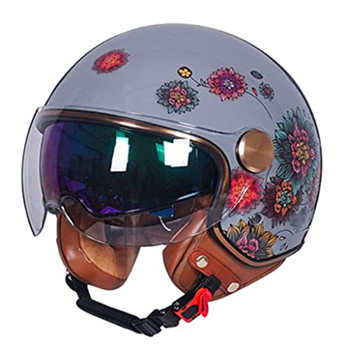 Retro Creative Motorcycle Half Helmet, 3/4 Face Breathable Motorbike Helmets with Double Visor Helmet X1957