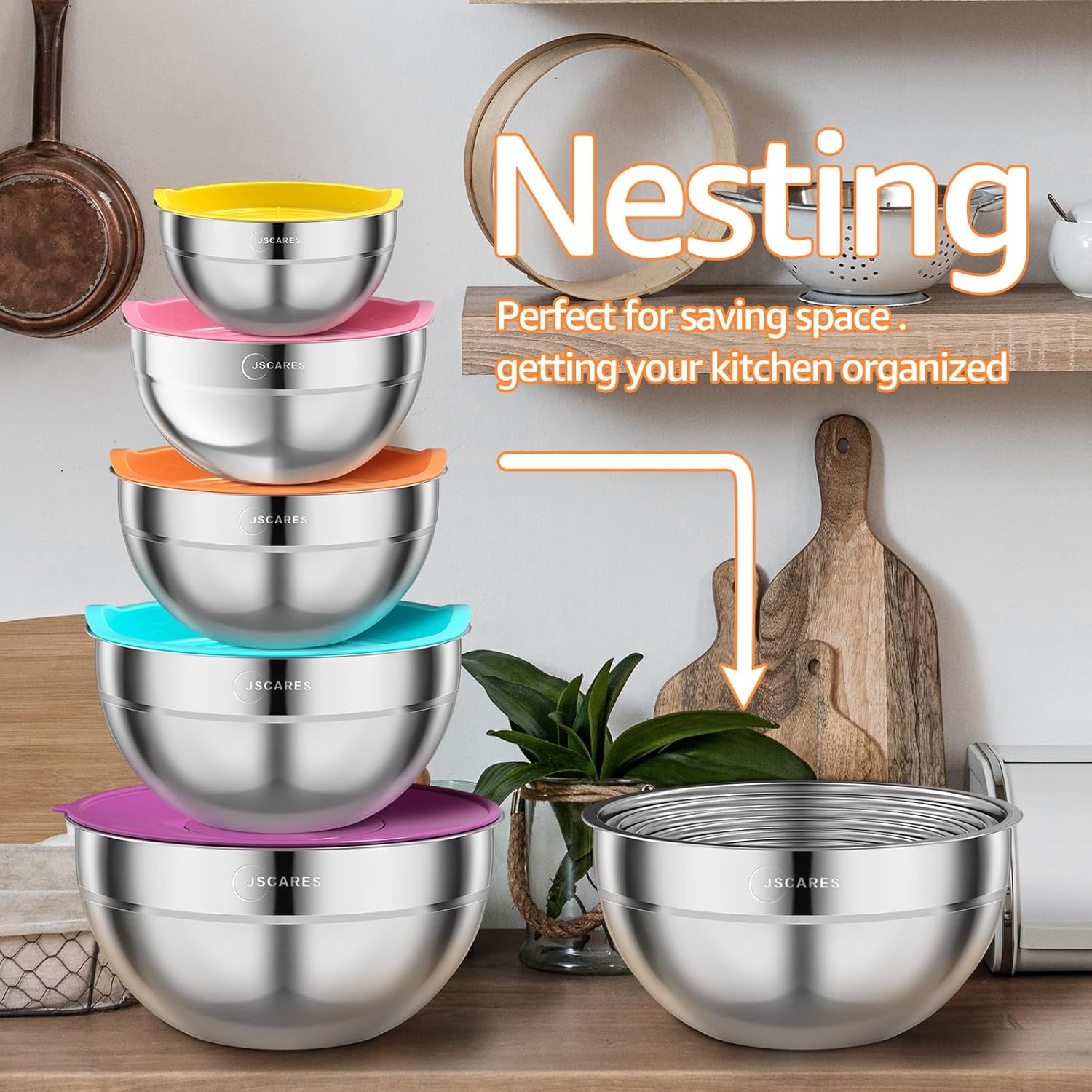 5 Piece Stainless Steel Mixing Bowls with Lids Set B2022