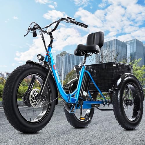 Blue 20" x 4.0 Fat Tire Foldable Electric Tricycle I769532