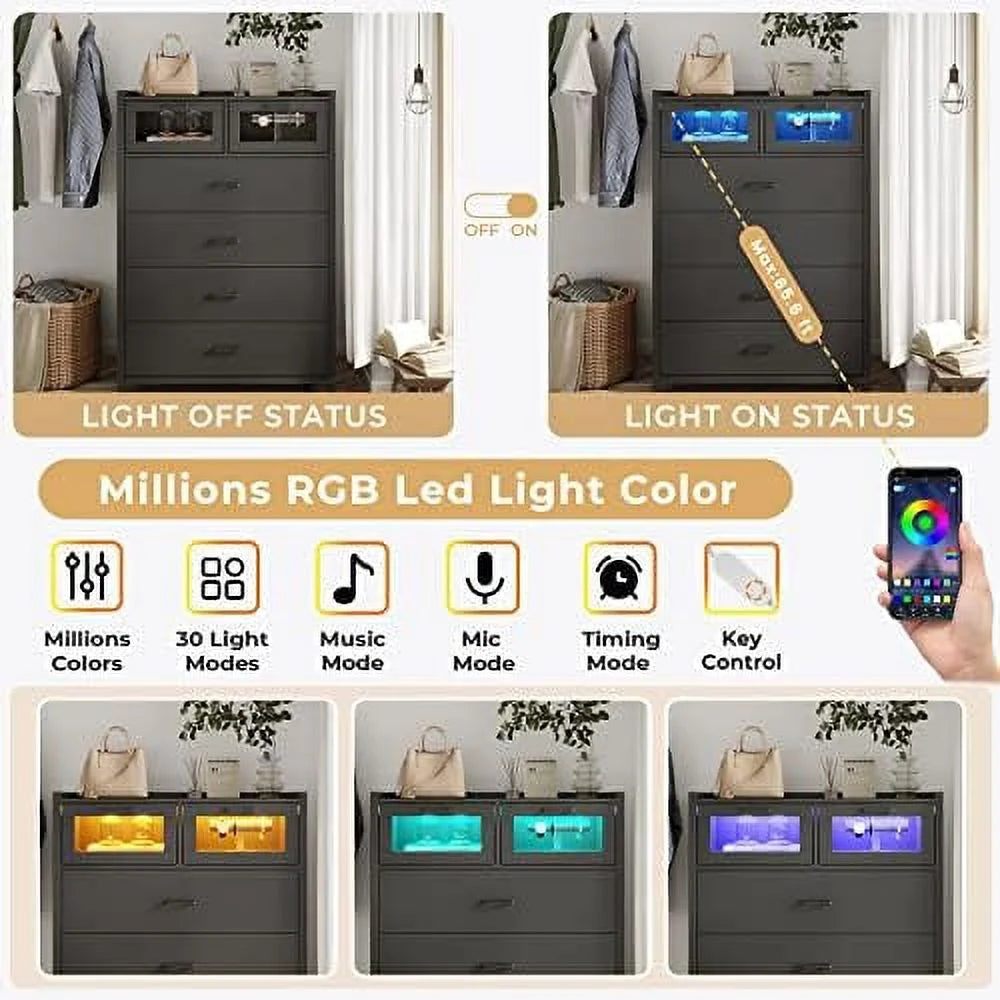 6 Drawer Wooden Dresser with LED Lights D8462