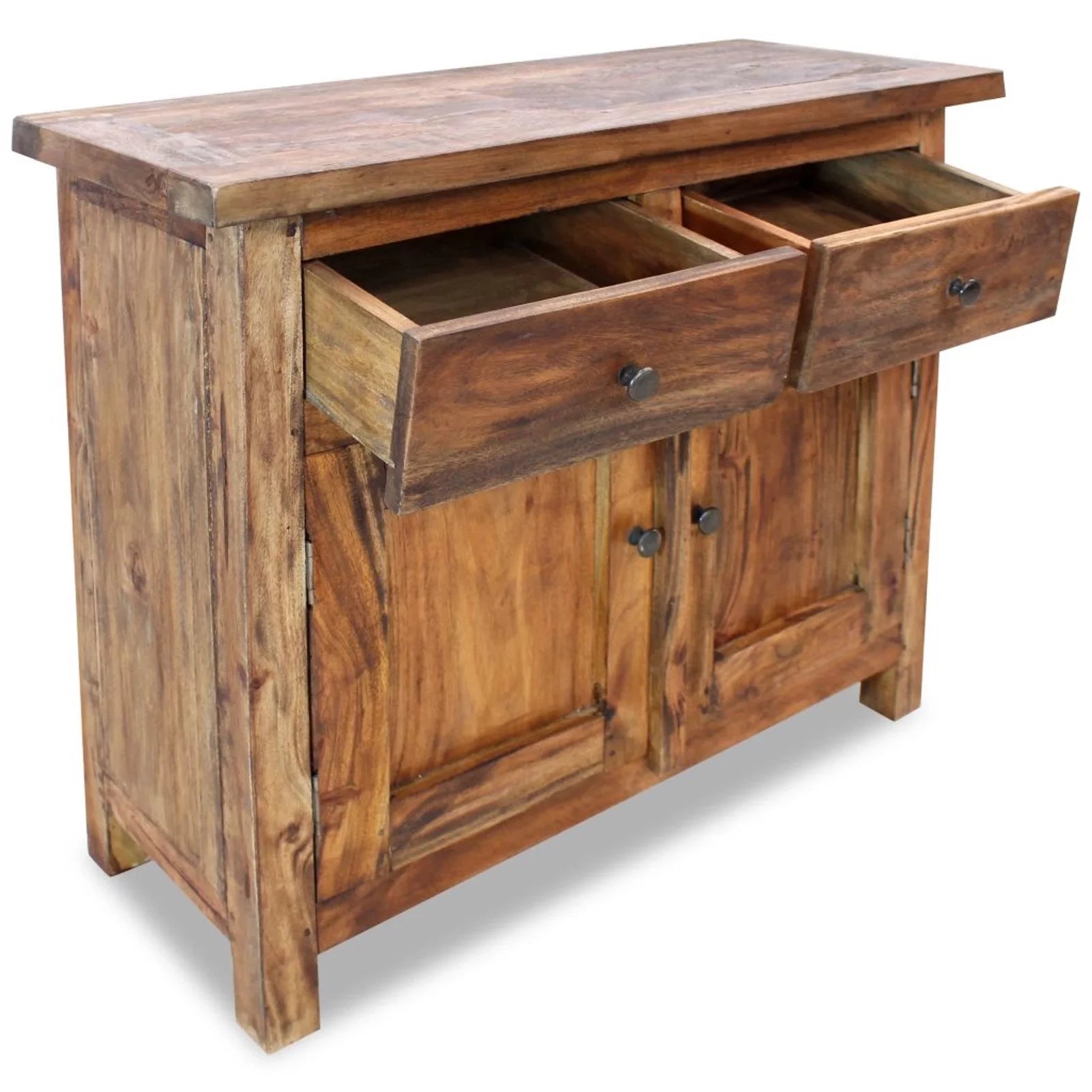 Handmade Sideboard Storage 2 Drawers Cabinet with Shelf 2 Doors Vintage Solid Reclaimed Wood Y2290