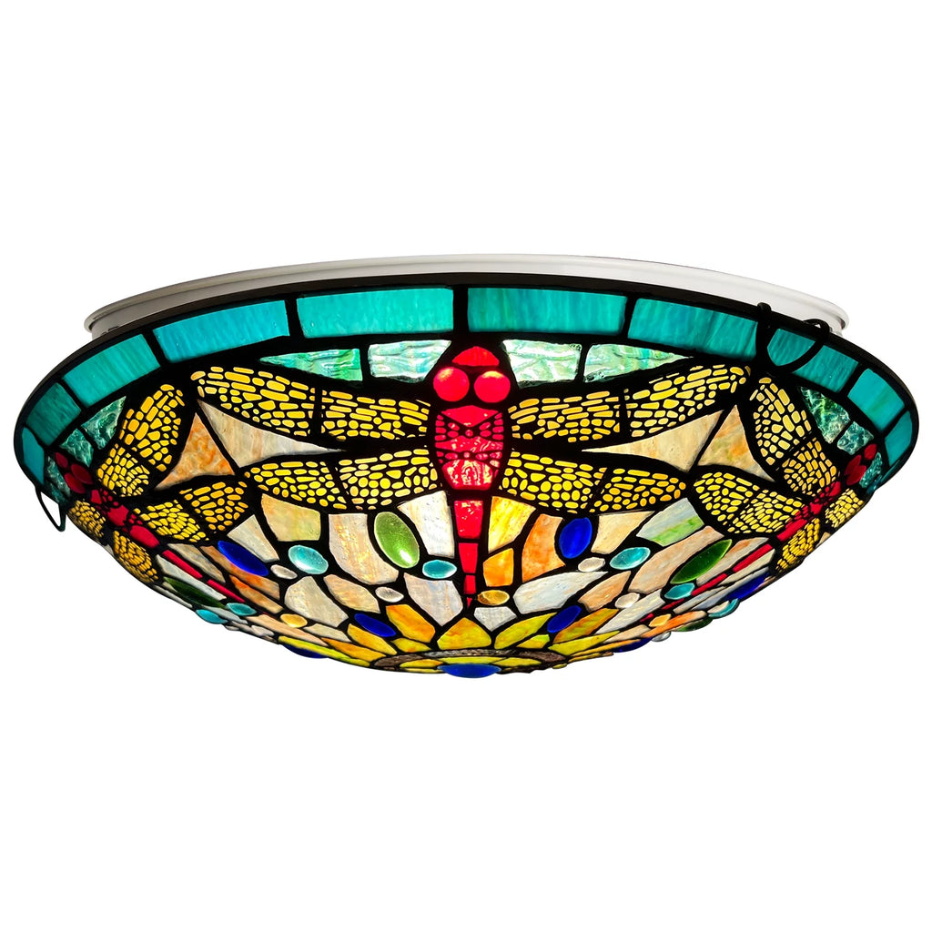 Red Dragonfly Stained Glass Flush Mount Ceiling Light B749