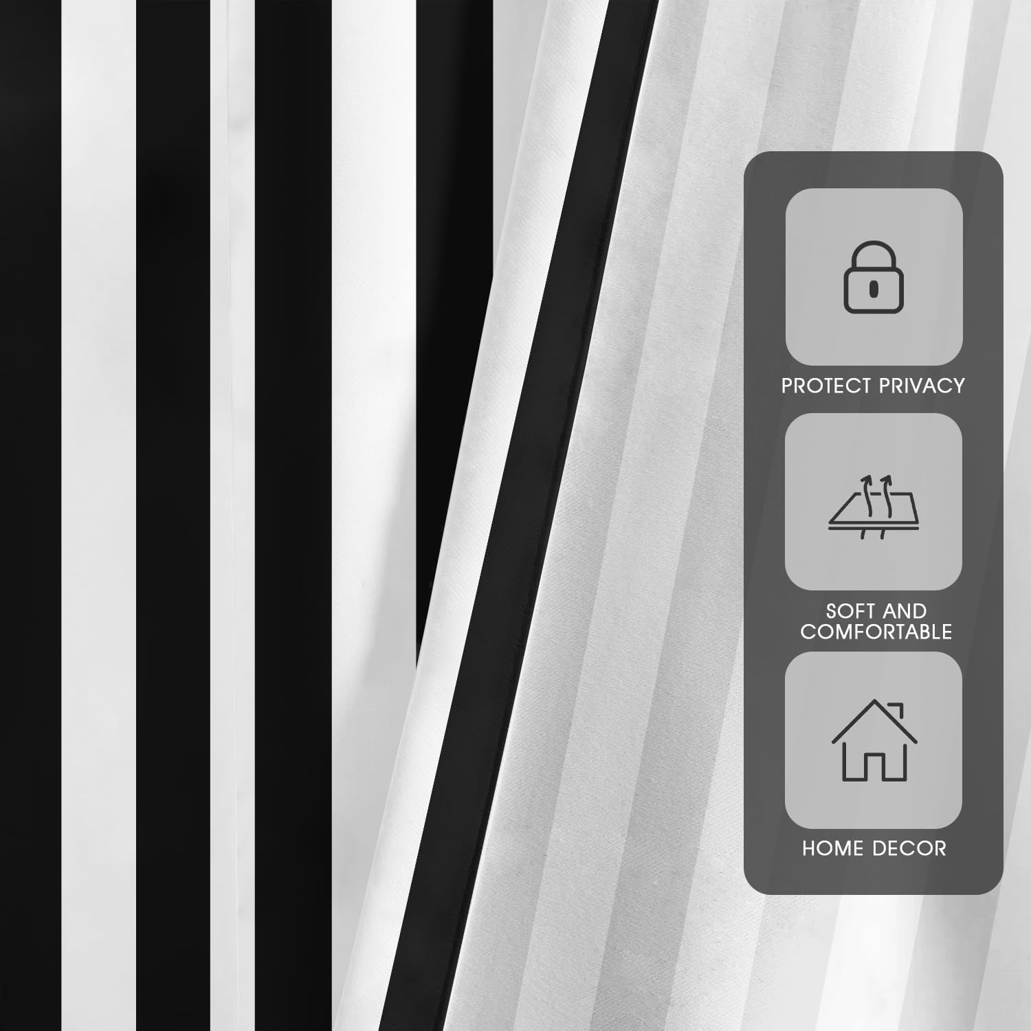Black and White Striped 27.5" W x 39" L Kitchen Curtains 2 Panels Rod Pocket N569994