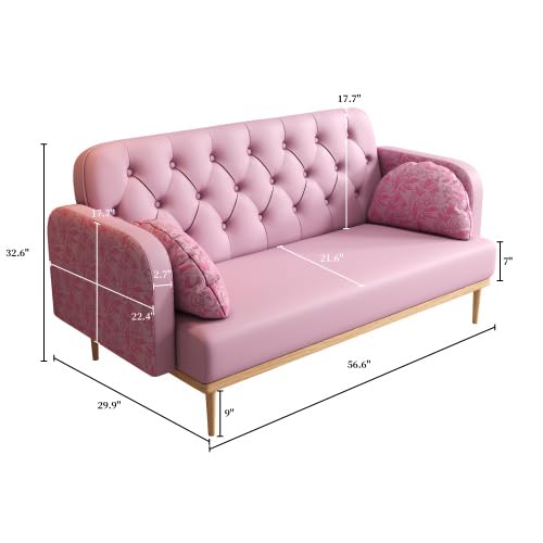 Green PU Leather 2 Seater Loveseat Sofa with 2 Throw Pillows J199200