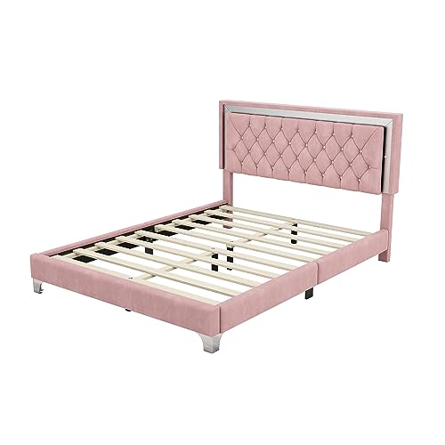 Queen Size Velvet Upholstered Platform Bed with 2 Nightstands Z5554