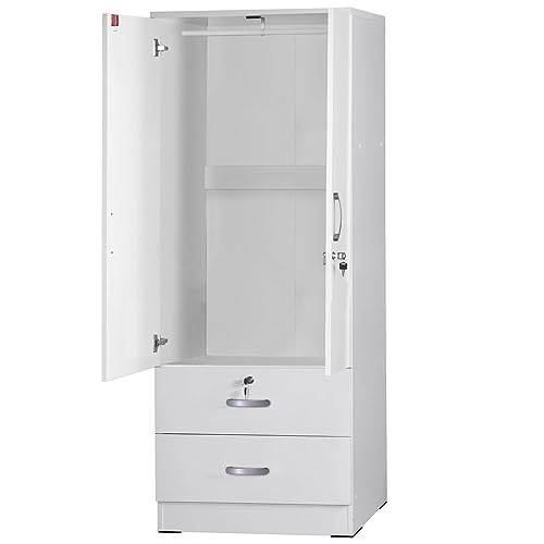 White 2-Door Wardrobe Armoire with 2-Drawers G73066