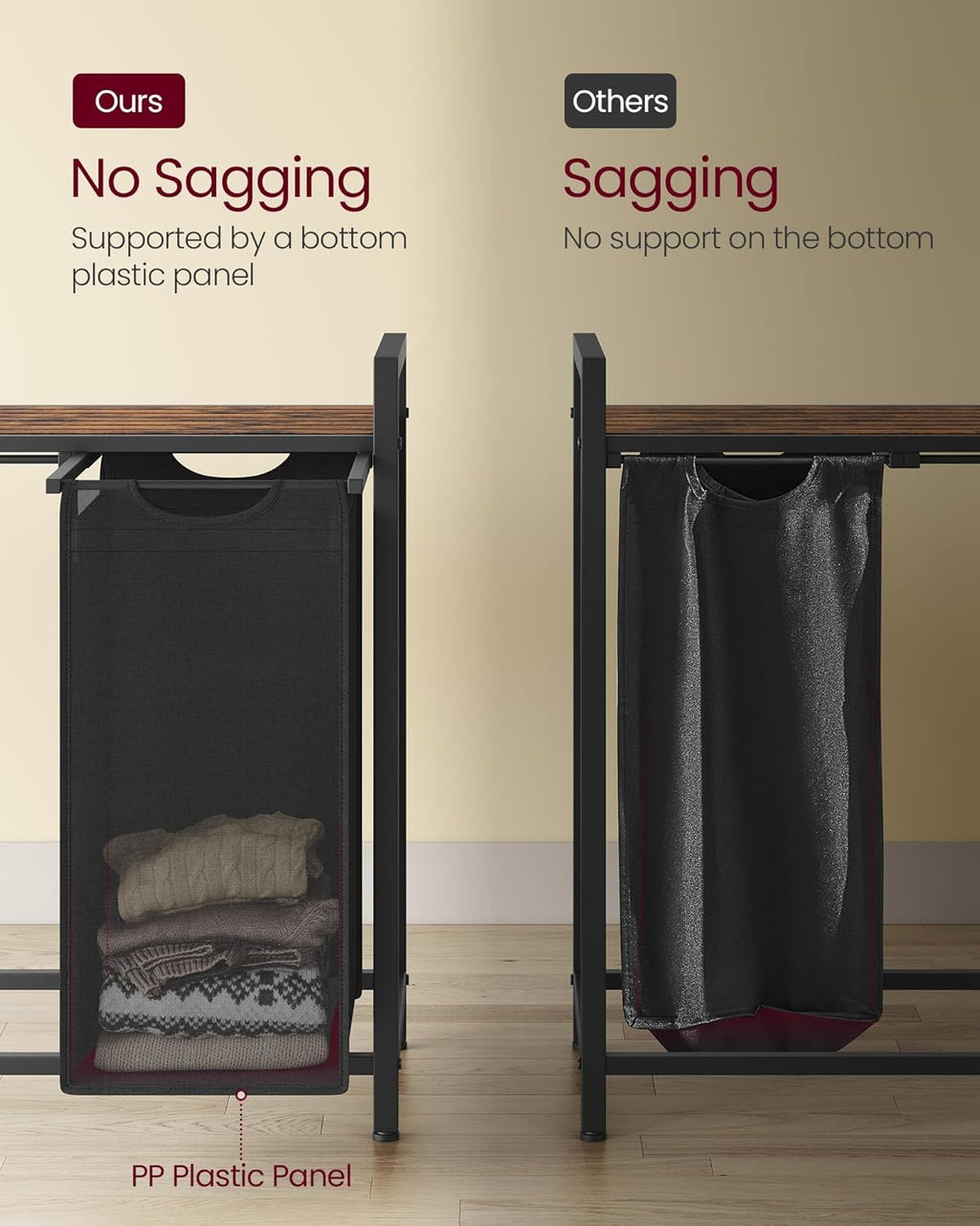Rustic Brown and Black Laundry Hamper with 4 Removable Bags Q220488