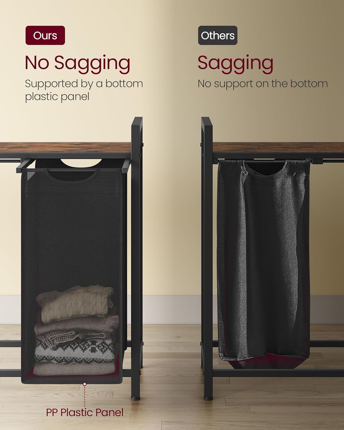 Rustic Brown and Black Laundry Hamper with 4 Removable Bags Q220488