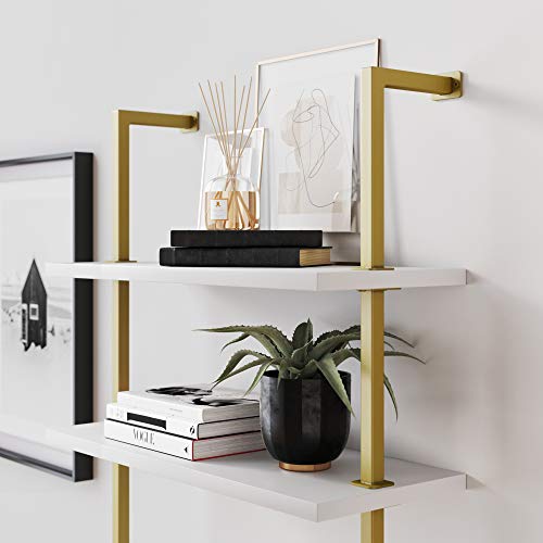 White/Gold Brass 2-Shelf Wall Mount Desk H3896