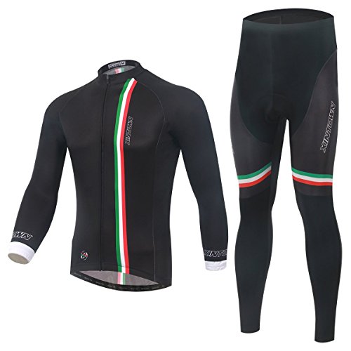 Fleece Cycling Suit Thermal Winter Long Sleeve Cycling Jersey and 3D Padded Long Pants Warm Cycling Set F410
