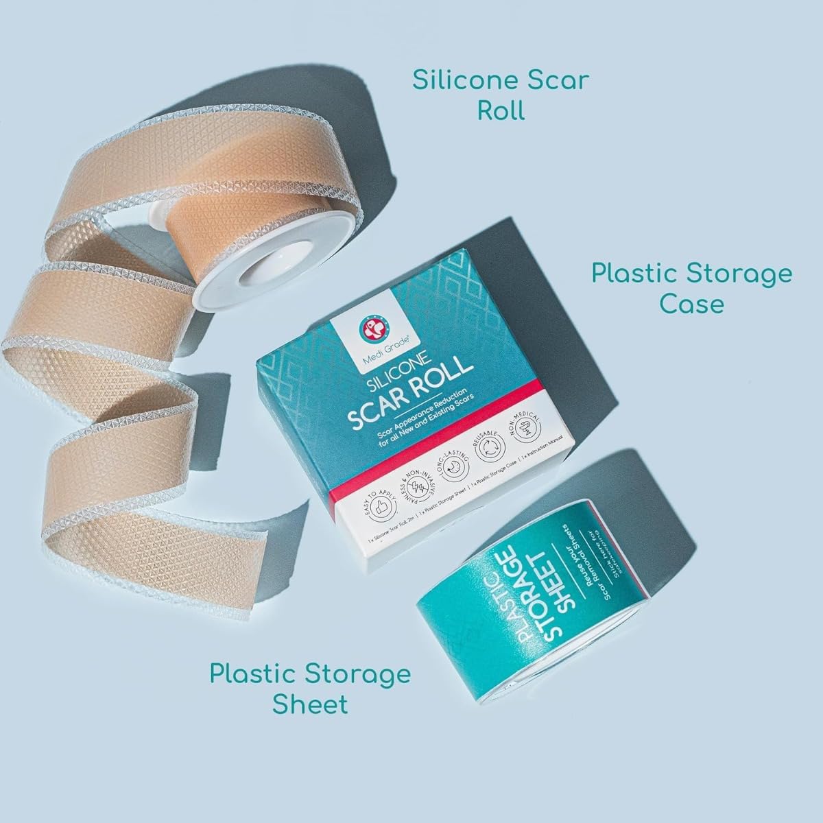 Silicone Scar Sheets, 80 Inches Long - Reusable Silicone Scar Tape - Includes Hygienic Storage Case G43103