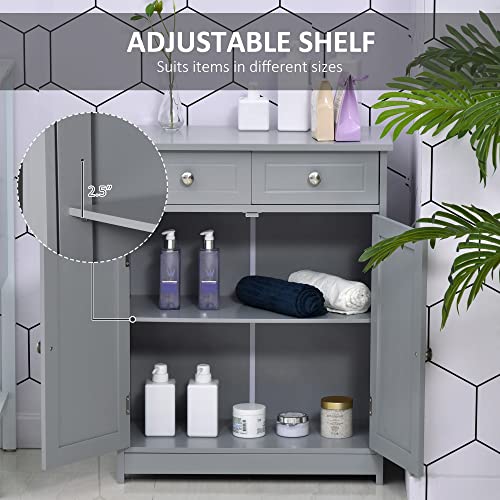 Grey Wooden Bathroom Floor Cabinet with 2 Doors and 2 Drawers U57585