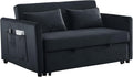 Black Velvet Convertible Sleeper Sofa with Pullout Bed J75296