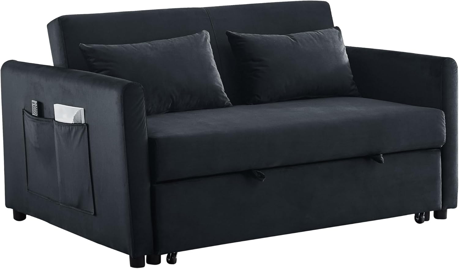Black Velvet Convertible Sleeper Sofa with Pullout Bed J75296