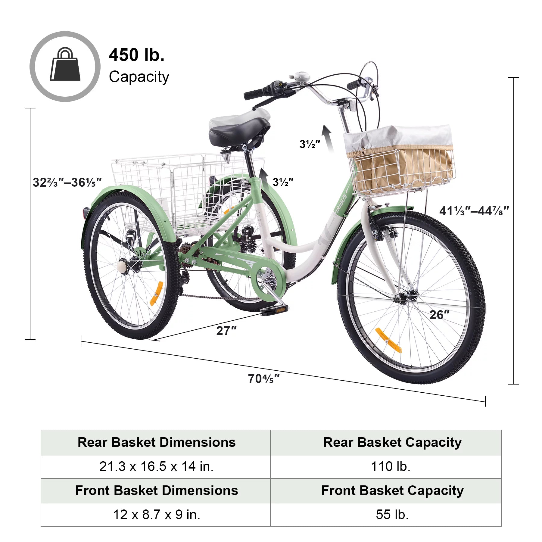 Mint White 26 Inch 7 Gears Tricycle A24086