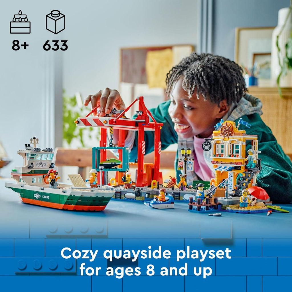 LEGO City Seaside Harbor with Cargo Ship Toy, Model Container Crane and Boat with 8 Minifigures Q8924