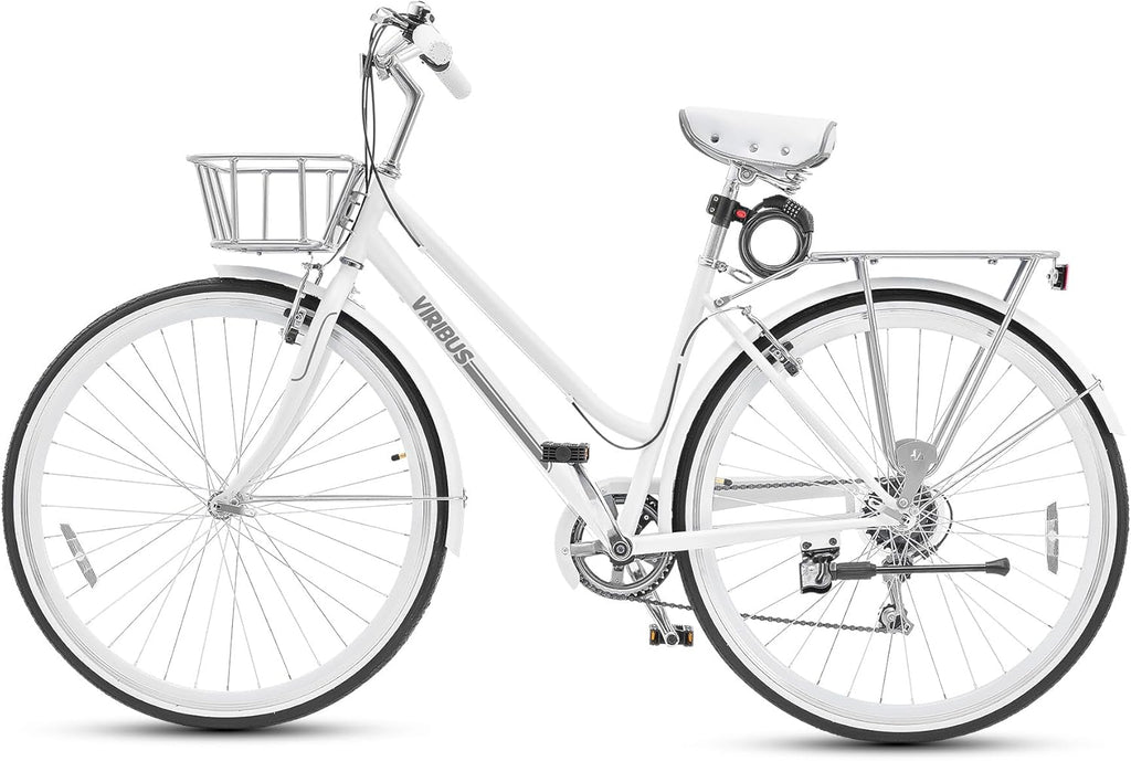 700C 7 Speed Step Through Hybrid Bike with Basket & Rack R336