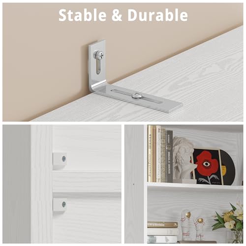 White 6 Tiers Corner Bookshelf with Door D461480
