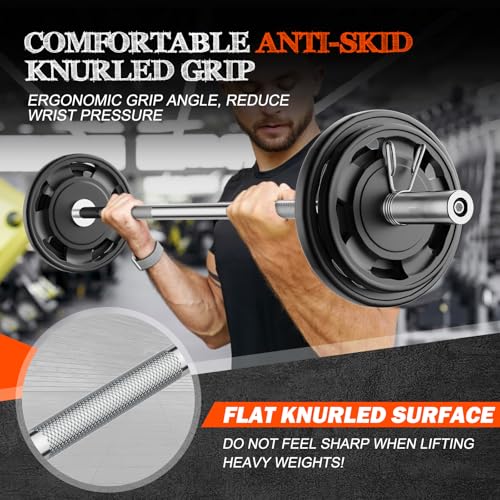 57" Olympic Barbell Bar, 2" Standard Straight Barbell Bars with 2 Spring Collars X19393