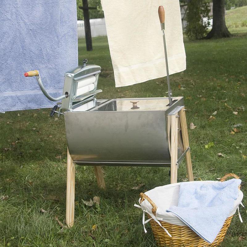 15 Gallon Laundry Hand Washer Tub and Wringer with Wooden Legs D977894