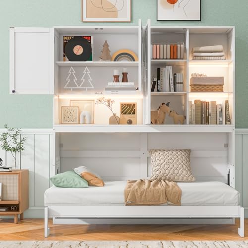 Grey Twin Murphy Bed with Storage Bookcase and Shelves Z61683