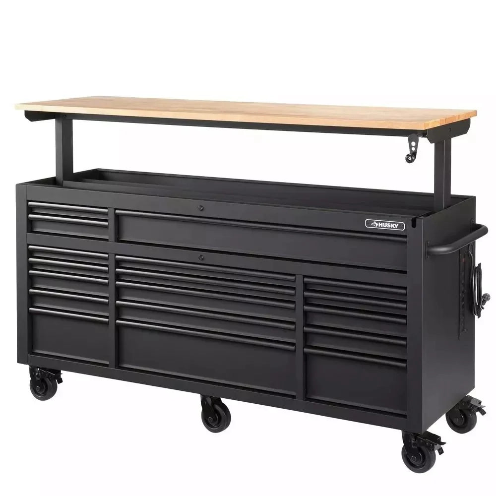 72 IN. W 18-Drawer Deep Tool Chest Mobile Workbench in Matte Black with Adjustable-Height Hardwood Top A214176