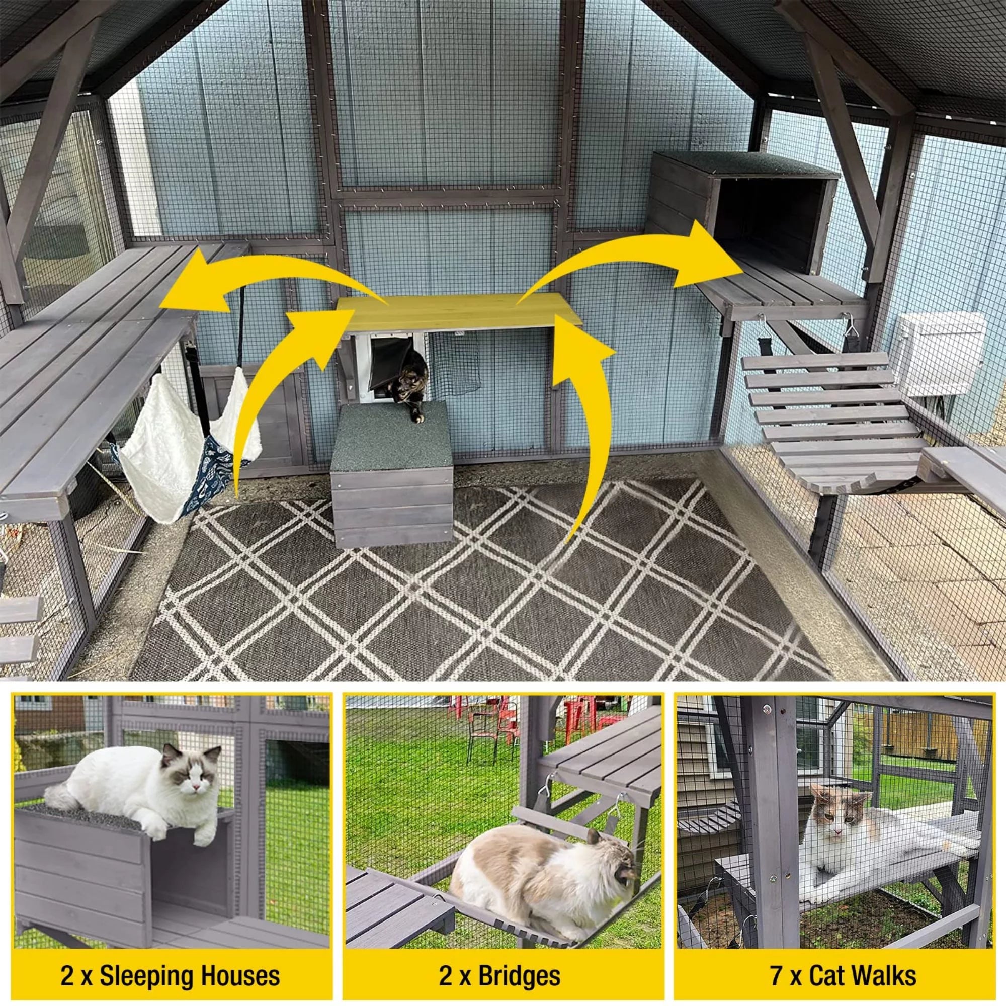 110'' Extra Large Wooden Catio Cage with Roof Cover Y224