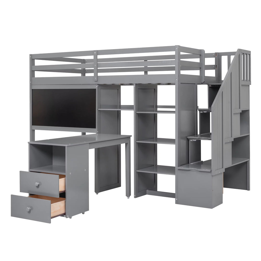 Grey Twin Size Wood Loft Bed with Desk and Storage L789126