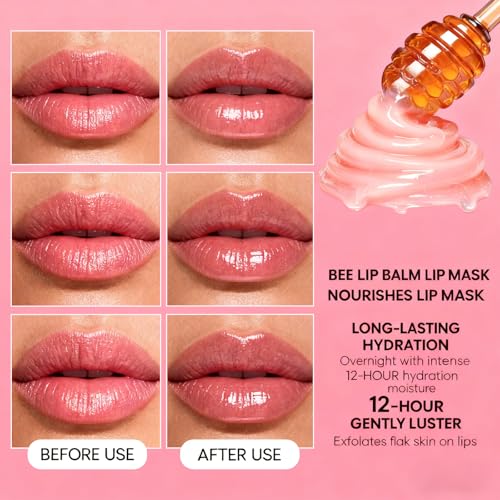 4 Pcs Lip Balm Honey Pot-Strawberry, Watermelon, Apple Lime, Honey Lip Mask Overnight Propolis Moisturizing Vitamin E Lip Balm V455470