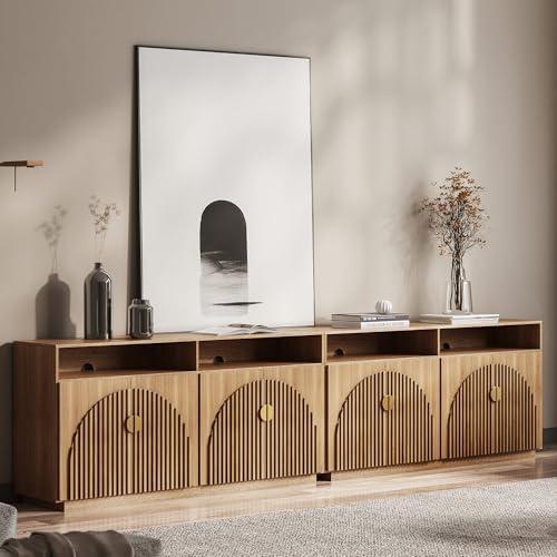 65 Inch Fluted Buffet Cabinet with Storage Caramel Brown L4490