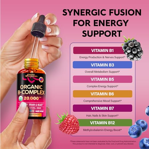 USDA Organic Vitamin B12 Sublingual Drops 5000 mcg Liquid Vegan Methylcobalamin 2 fl oz U402444