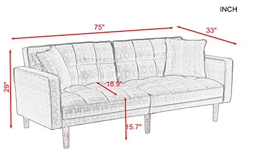 75" Linen Upholstered Convertible Futon Sofa Bed with Two Pillows A408811