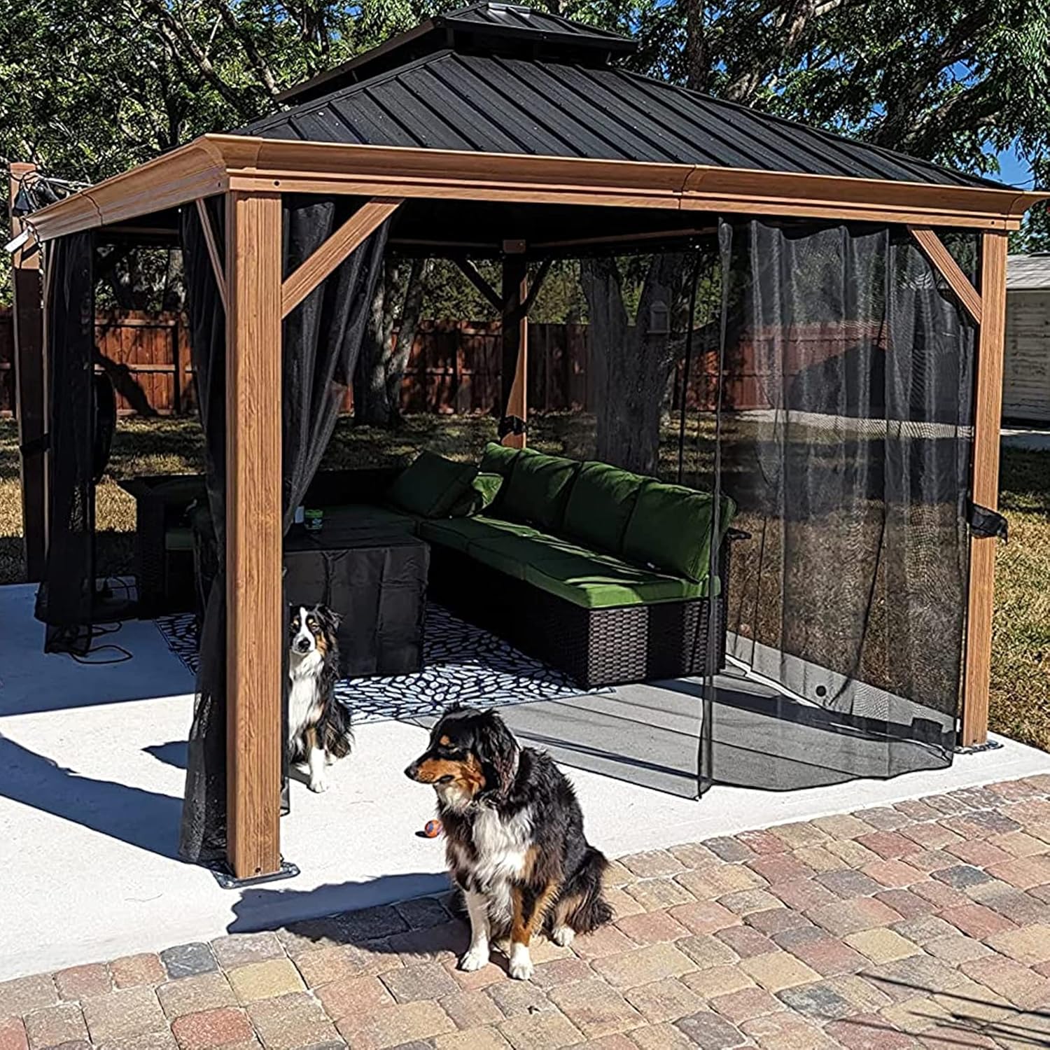 10' X 14' Galvanized Steel Double Roof Aluminum Frame Gazebo with Netting L671893
