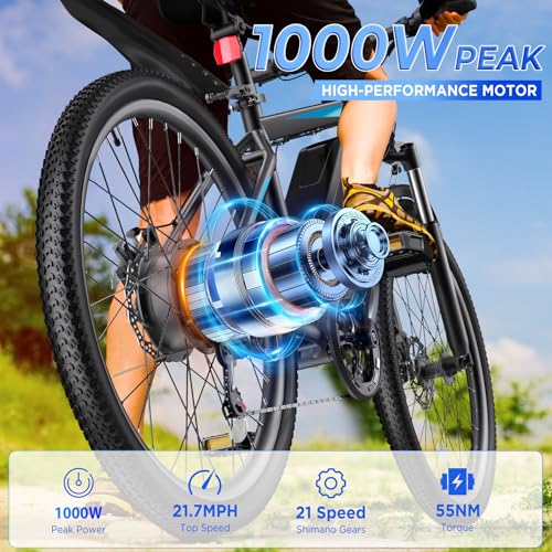 26'' 1000W Peak Electric Mountain Bike with 48V 374.4WH Removable Battery K308