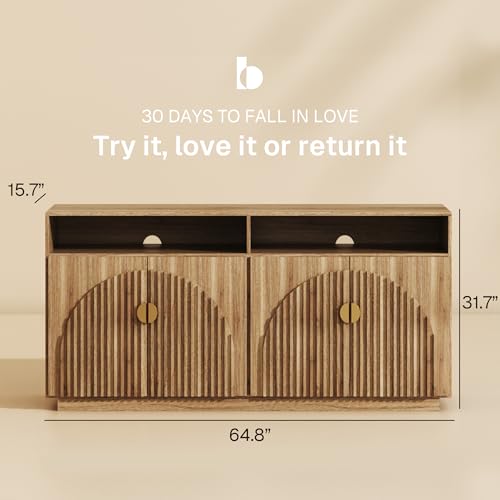 65 Inch Fluted Buffet Cabinet with Storage Caramel Brown L4490