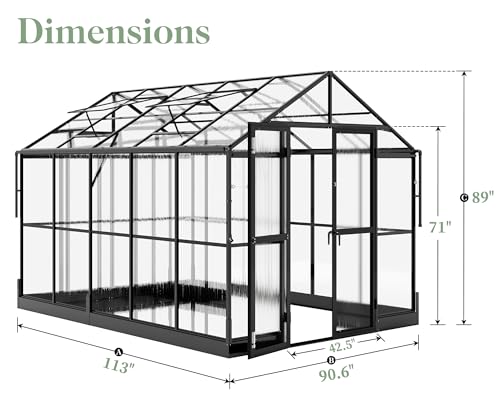Black 8x10x7.5 FT Aluminum Polycarbonate Greenhouse P93892