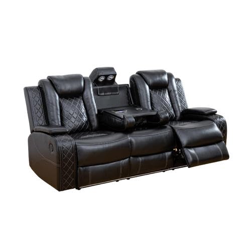 3 Piece Cream White Leather Recliner Sofa Set with LED Lights W304022