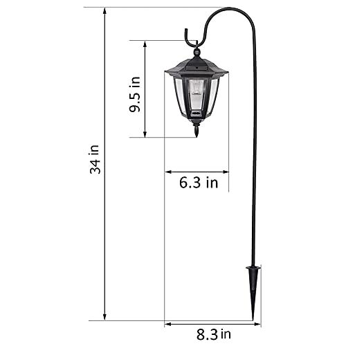 34 Inch Hanging Solar Lights, 2 Pack Warm White LED Garden Lanterns with 2 Shepherd Hooks N417