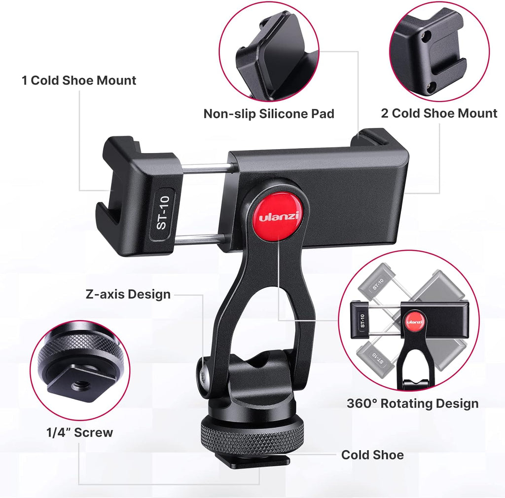 Metal Phone Tripod Mount with 2 Cold Shoe Mount I9076