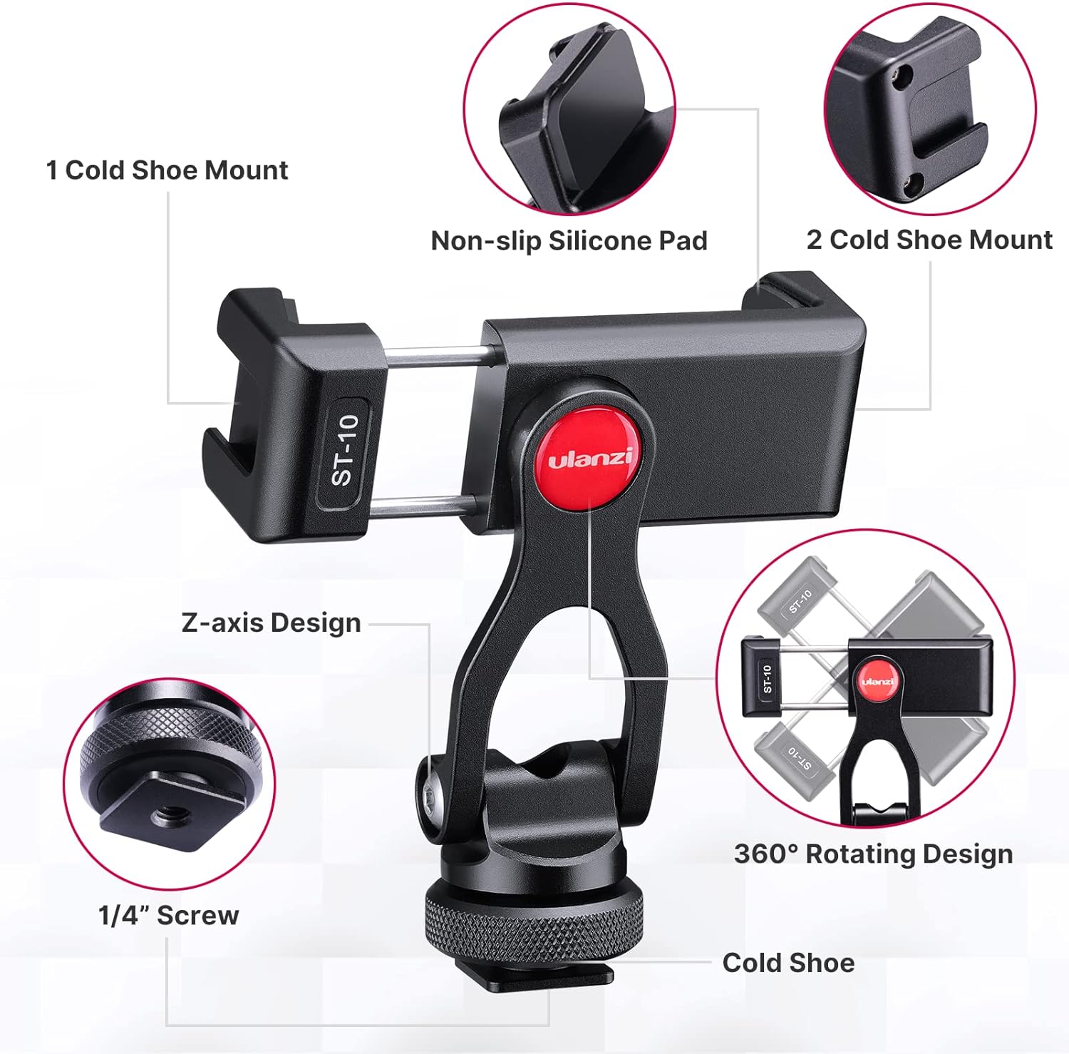 Metal Phone Tripod Mount with 2 Cold Shoe Mount I9076