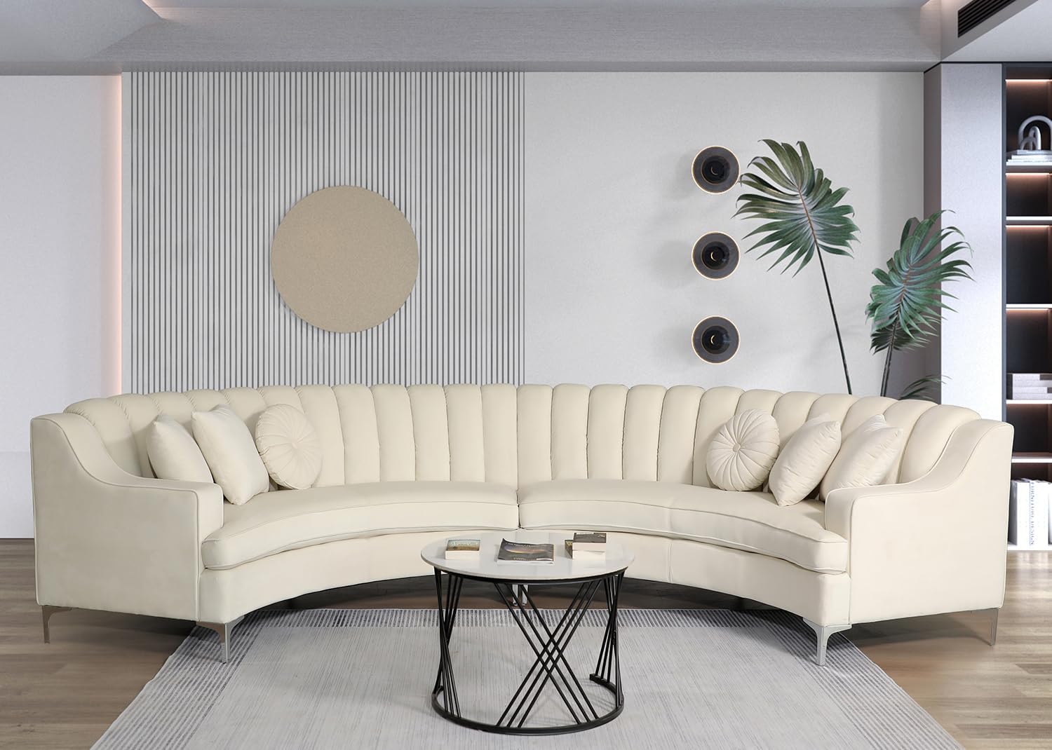 Cream Velvet Curved Sectional Sofa P8525