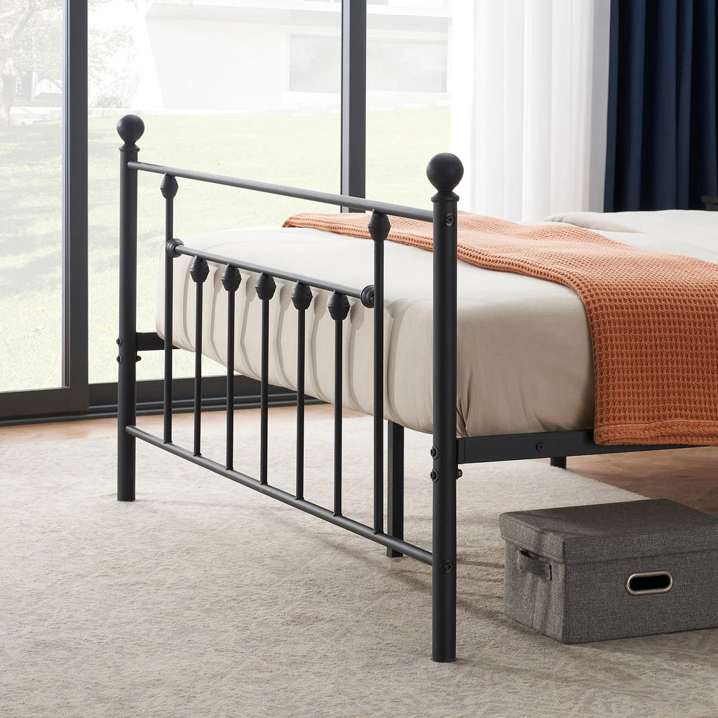 Black Queen Size Metal Bed Platform Frame with Headboard and Footboard C464564