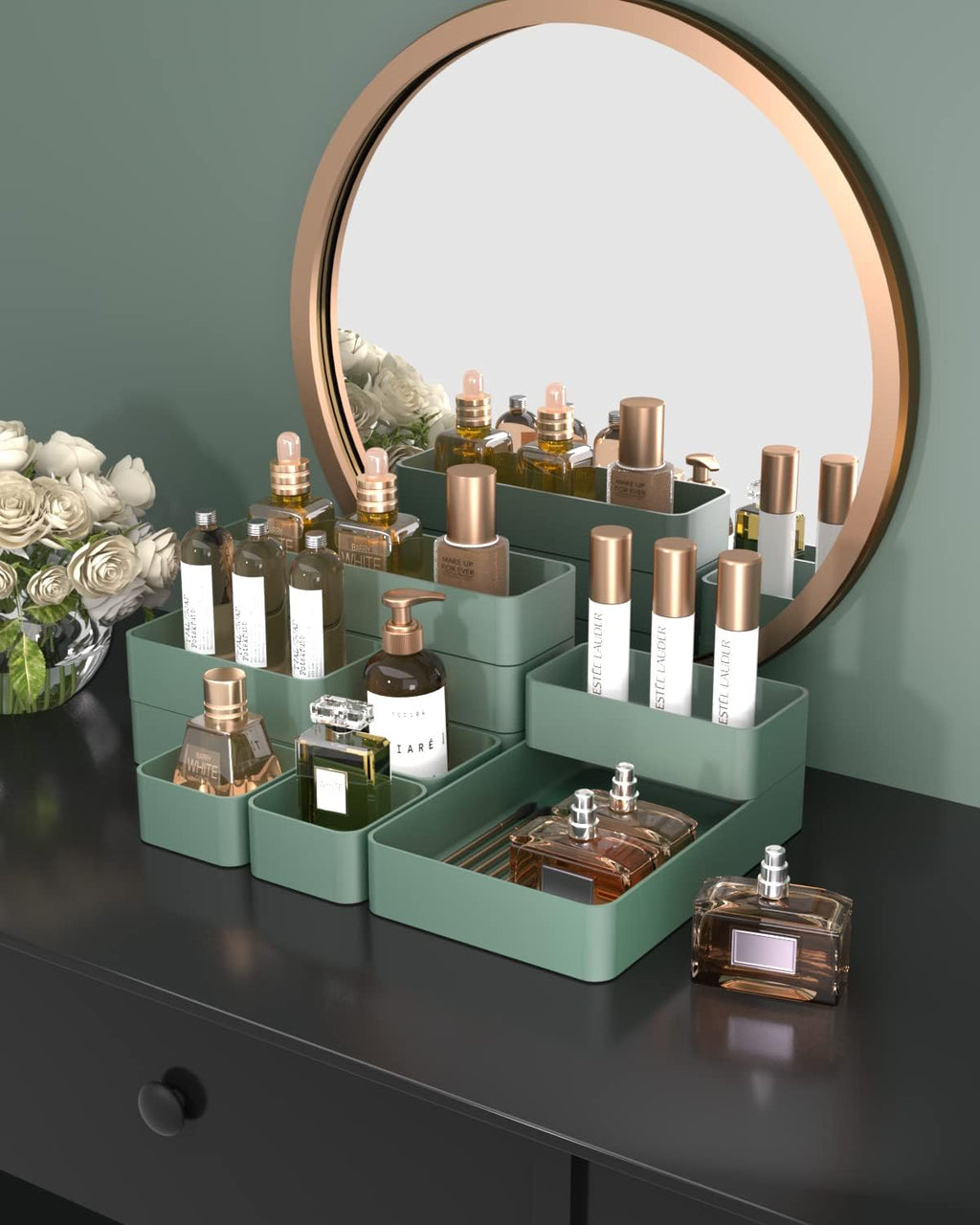 Green Plastic Drawer Organizer Set B94396