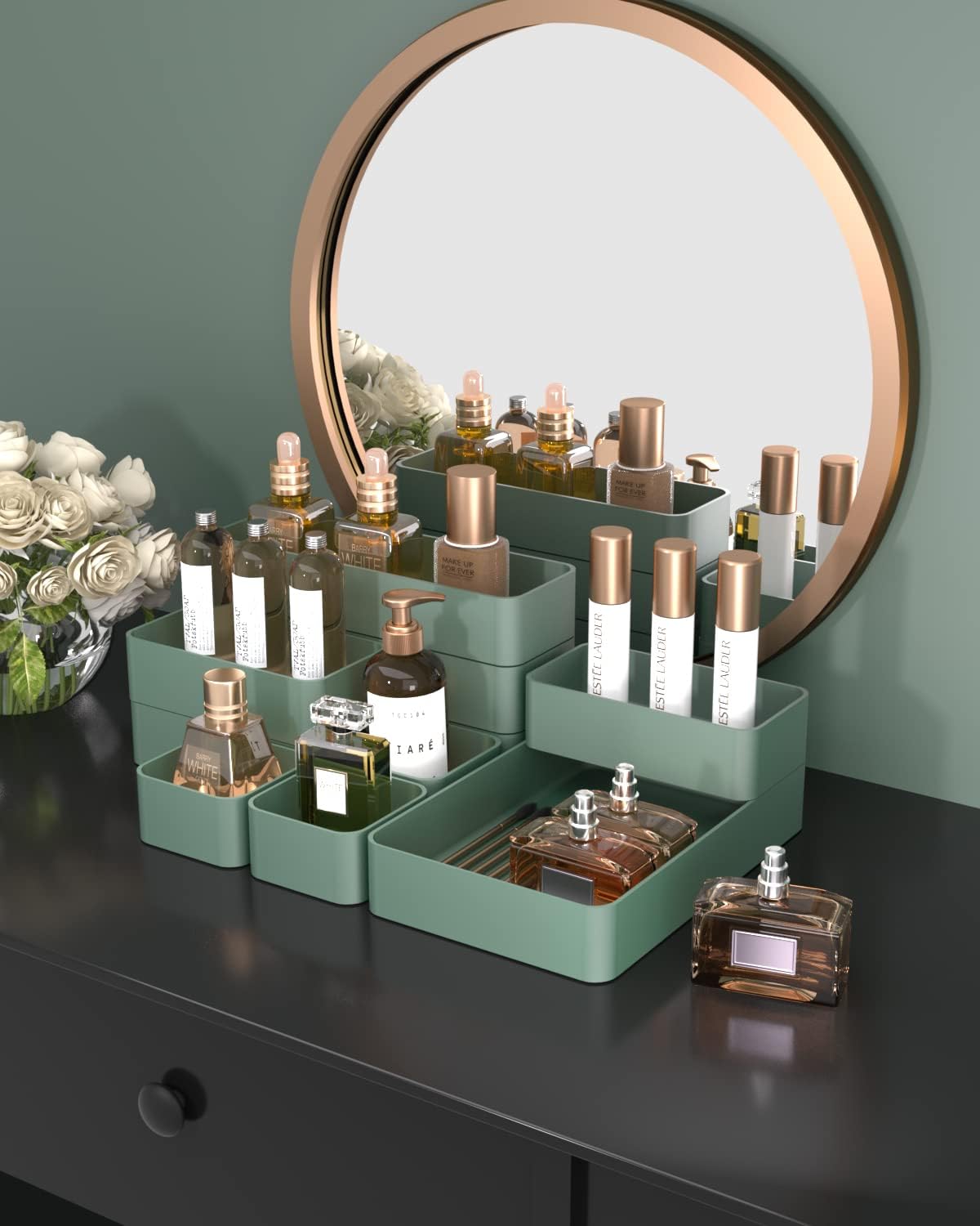 Green Plastic Drawer Organizer Set B94396