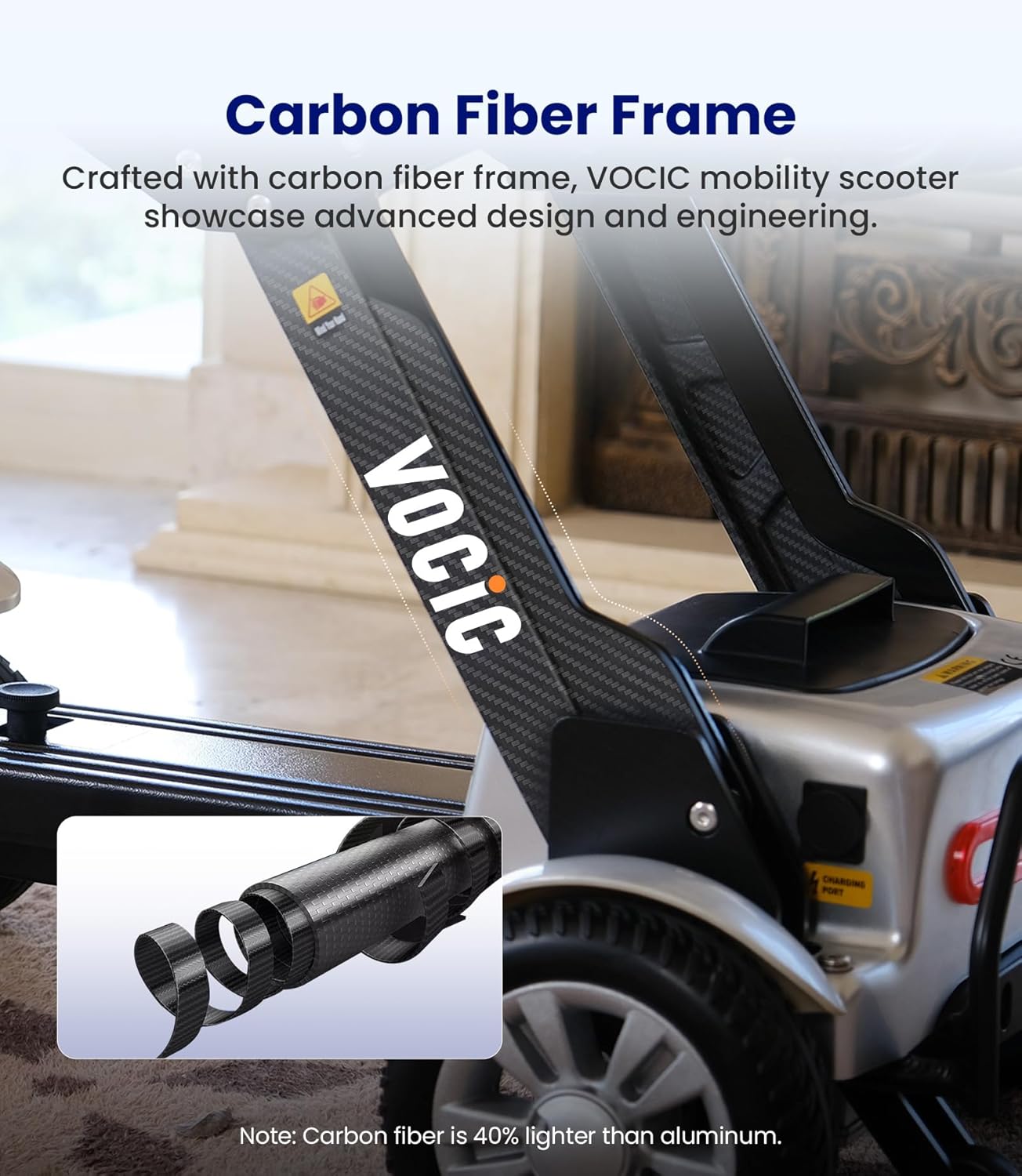 Mobility Scooter Carbon Fiber Lightweight 4 Wheel Electric Scooter with Seat B379172