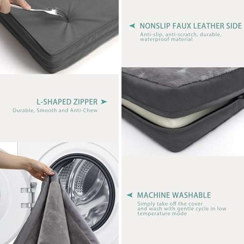 Waterproof Dog Bed Large Medium Sized Dogs Outdoor Orthopedic Crate Pad Washable Pet Beds Removable Cover Egg Crate Foam Support Durable Anti-Slip Kennel Pads 35"x22" Gray A20831