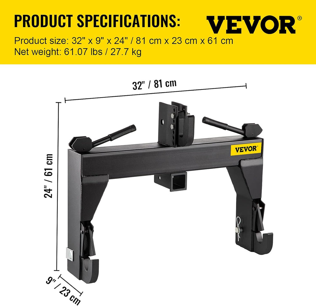 3-Point Quick Hitch, 3000 LBS Lifting Capacity, 26.6" Between Lower Arms K2666