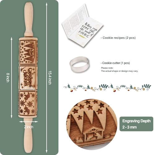 Wooden Embossed Rolling Pin L60436
