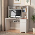 White Wood Computer Desk with Hutch, Bookshelf, Drawers, 3 AC Outlets and 2 USB Charging Ports Z2671
